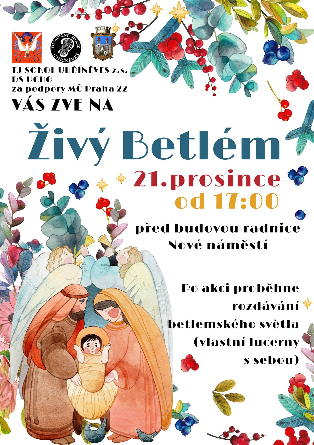 Už zítra se můžete těšit na tradiční představení Divadelního spolku UCHO, pokaždé jiné, ale vždy zakončené Svatou rodinou a rozdáváním Betlémského světla.   Vlastní lucerny s sebou 🌟  Živý betlém s rozdáváním Betlémského světla 🗓️ 21. prosince od 17 hodin 📍 Nové náměstí před radnicí