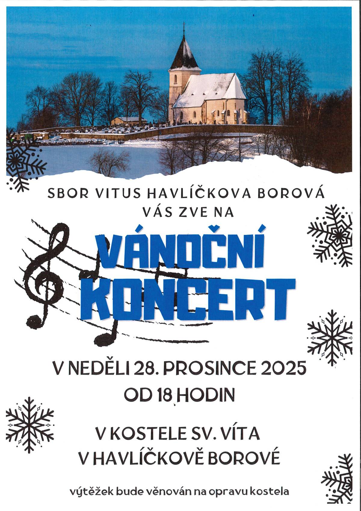 Sbor Vitus Havlíčkova Borová vás zve na Vánoční koncert, v něděli 28. prosince 2025 od 18 hodin v kostele svatého Víta v Havlíčkově Borové.