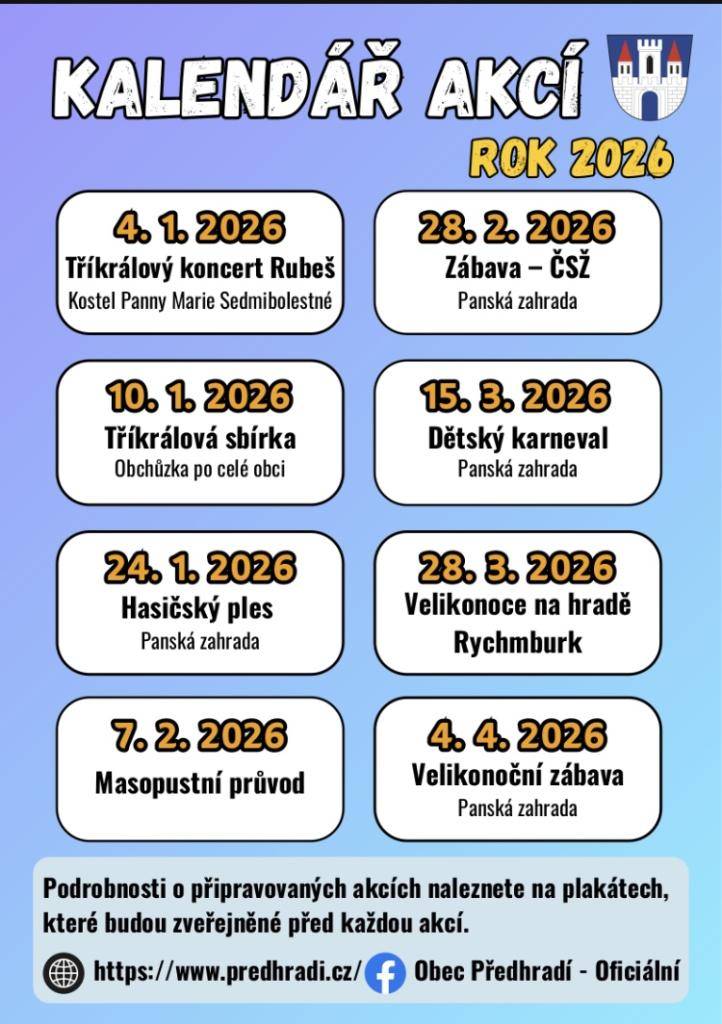 Kulturní kalendář Předhradí- zima 2026