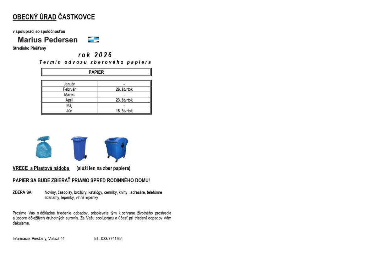 Zber triedených zložiek 1. polrok 2026
