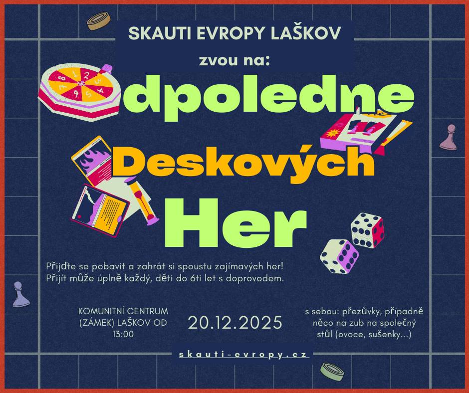 Hraní se skauty v sobotu  20.12.2025 od 13:00