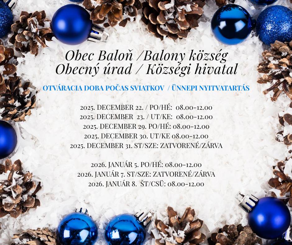 Otváracie hodiny počas sviatkov - Ünnepi nyitvatartás