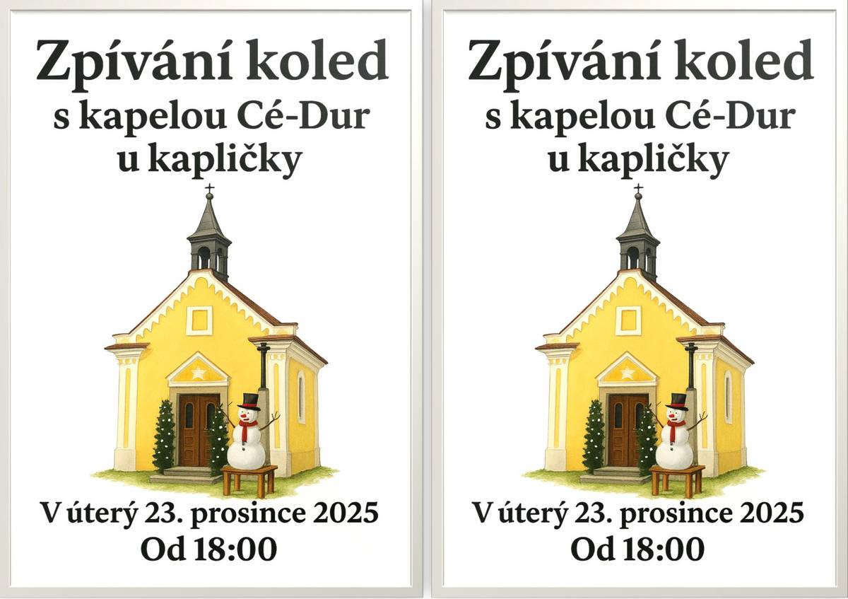 Srdečně vás zveme v úterý 23 prosince k droužetické kapličce, kde od 18 hodin společně s kapelou Cé-Dur naladíme vánoční atmosféru, zazpíváme koledy a ochutnáme drobné občerstvení. Následně se hudební produkce přemístí do hospody kde bude pokračování.