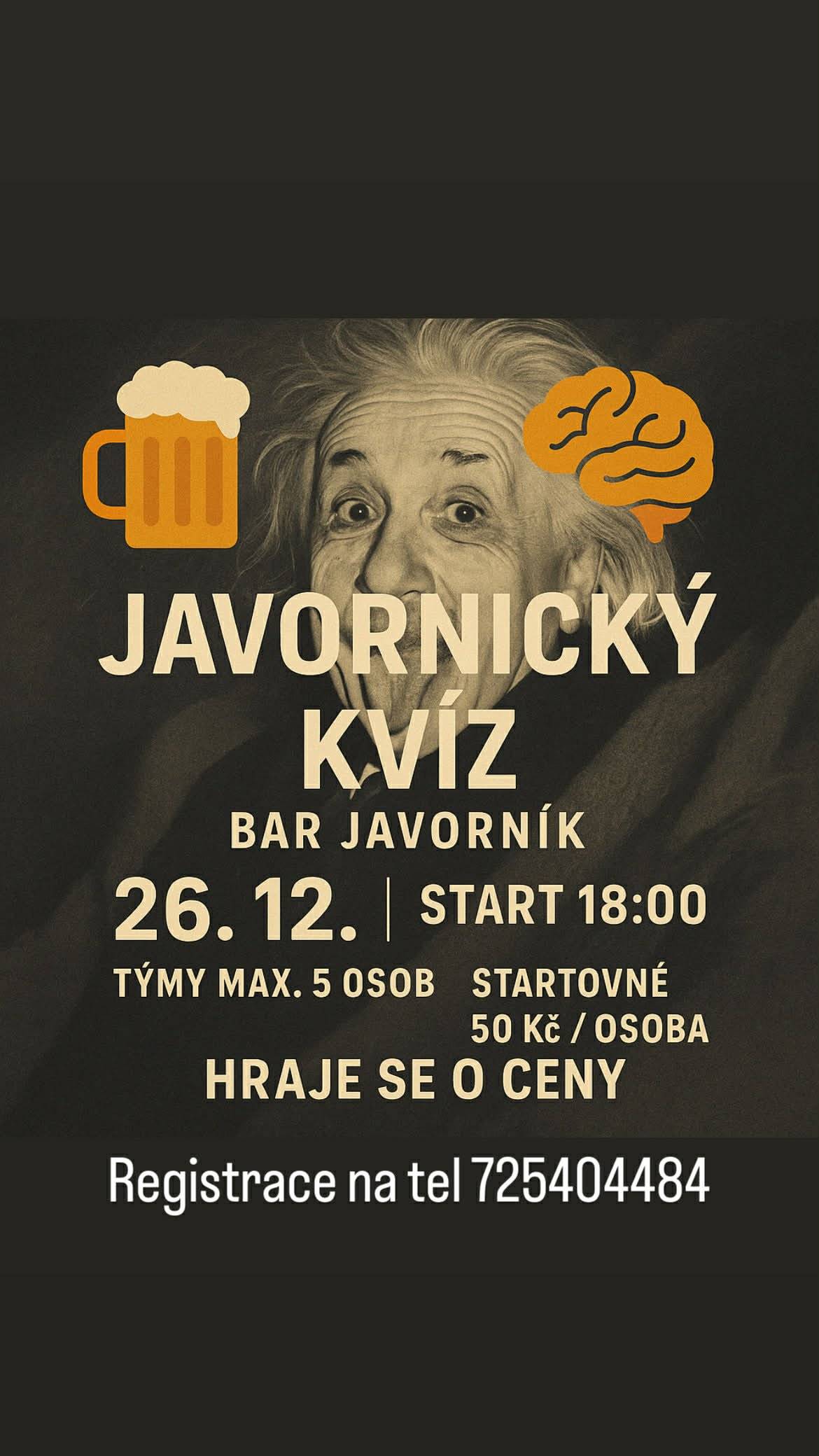Javornický kvíz 26.12. 2025 od 18.00 v baru Javorník.