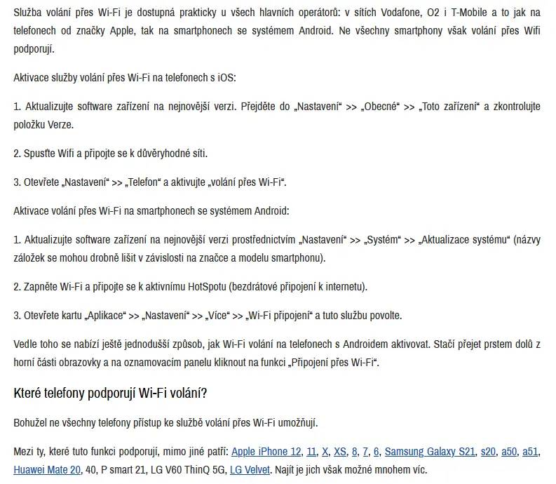 Nastavení WiFi volání