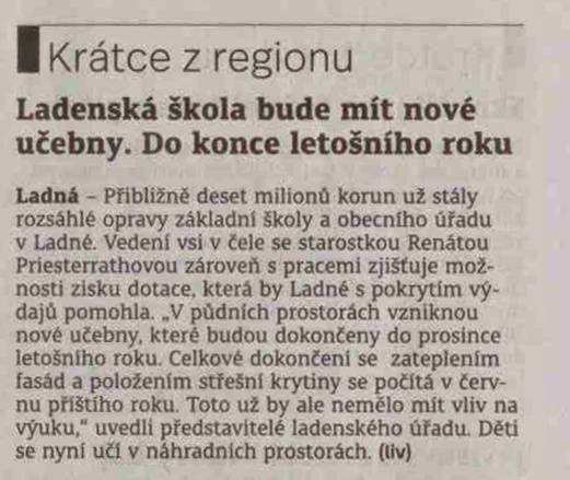 Ladenská škola bude mít nové učebny