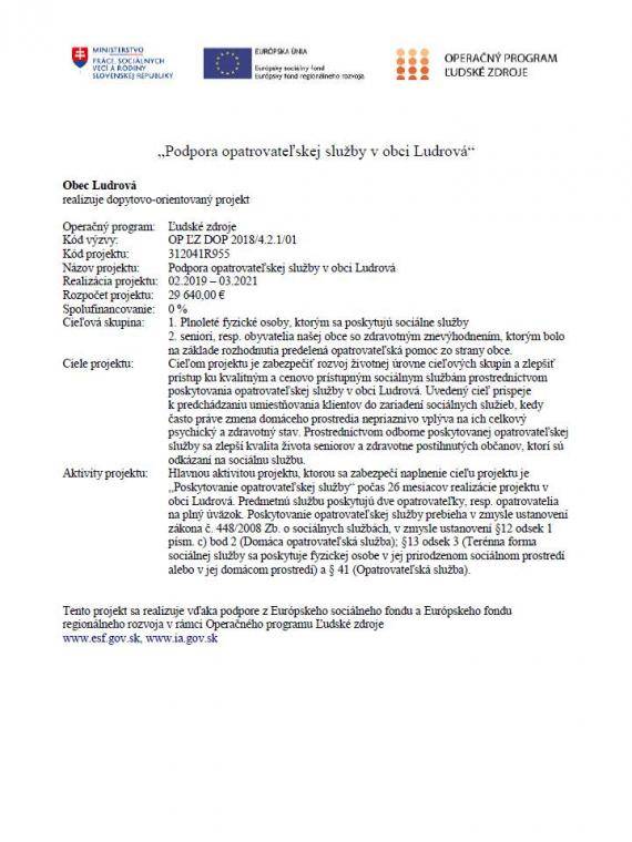 Podpora opatrovateľskej služby v obci Ludrová