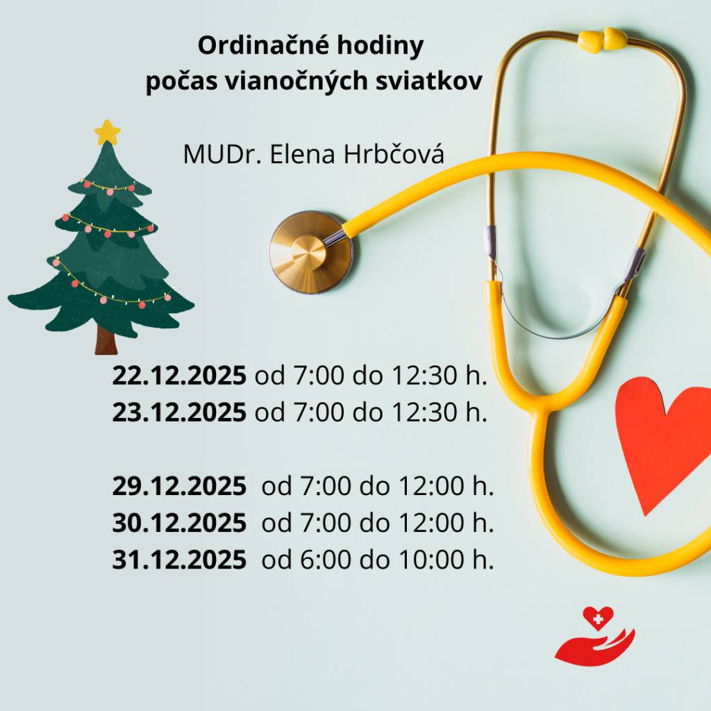 Ordinačné hodiny MUDr. Eleny Hrbčovej počas vianočných sviatkov