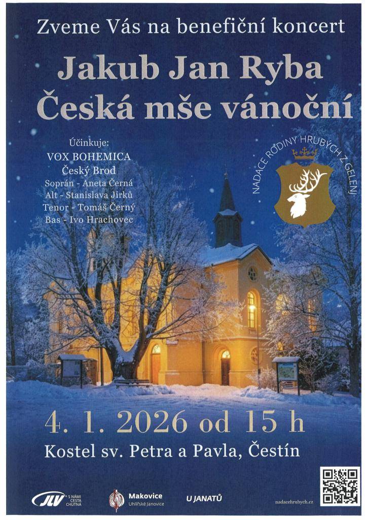 Benefiční koncert Jakub Jan Ryba Česká mše vánoční  4.1.2026 od 15 hod  - Kostel sv. Petra a Pavla v Čestíně