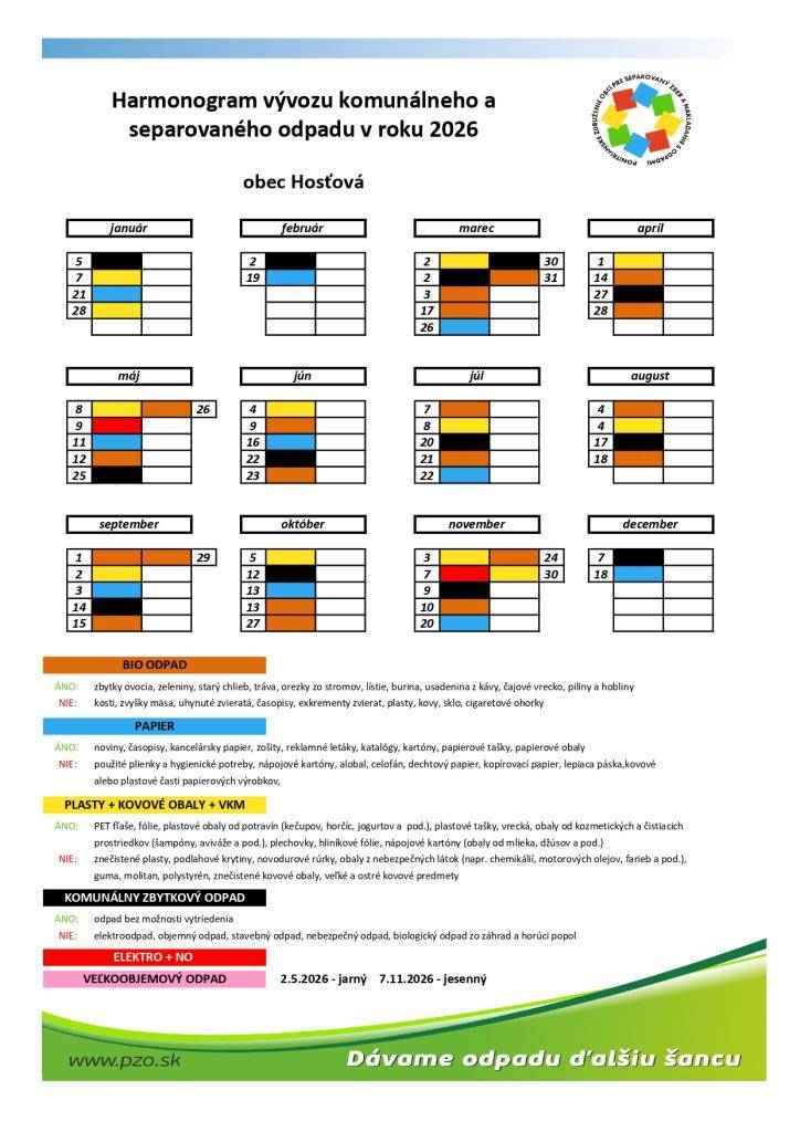 HARMONOGRAM VÝVOZU ODPADU 2026  HULLADÉKSZÁLLÍTÁSI NAPTÁR 2026