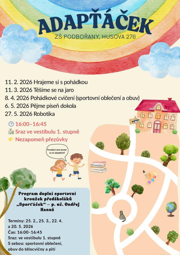 Základní škola Podbořany pořádá Adapťáček pro předškoláky pro připravení na 1. třídu