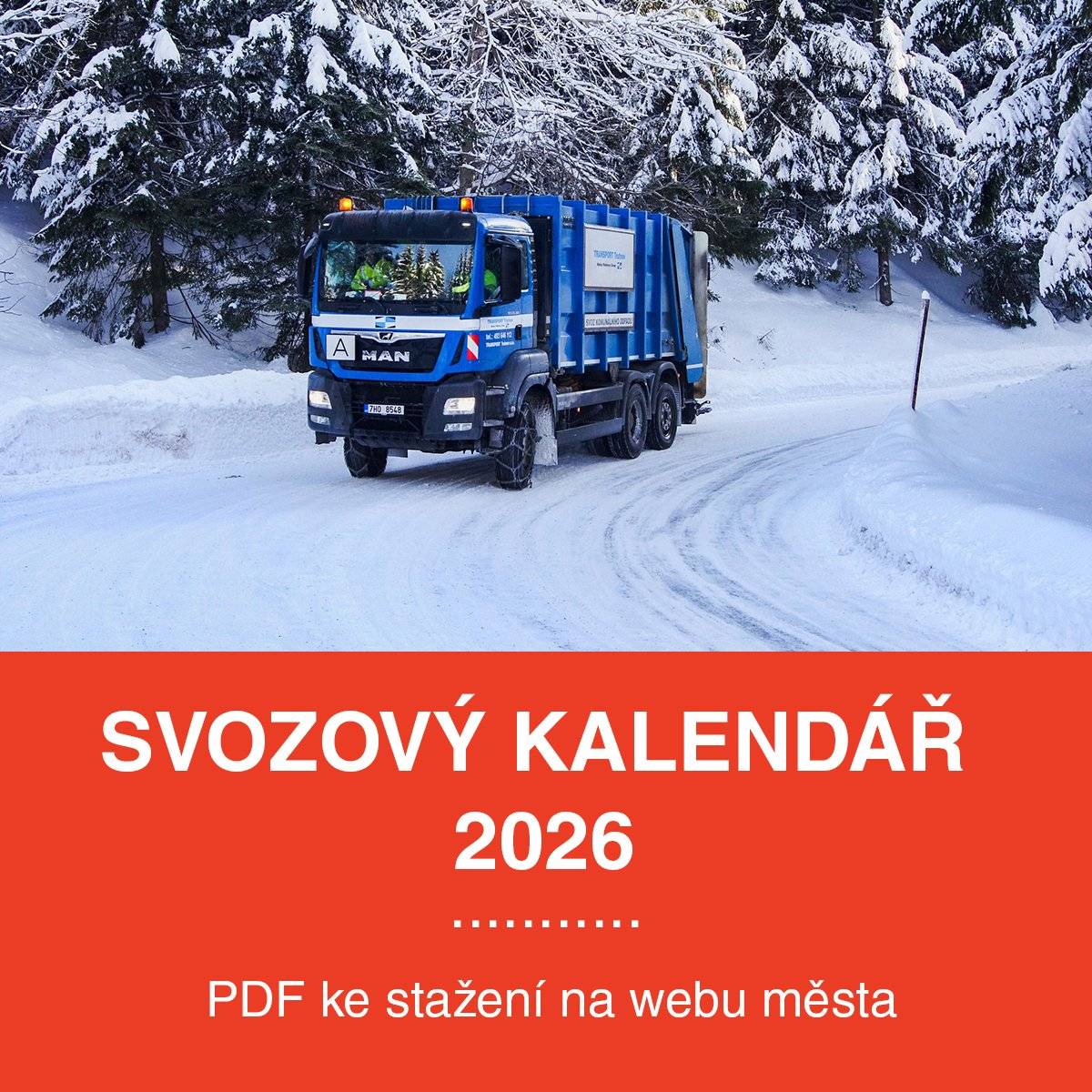 Svoz komunálního odpadu dle nového svozového kalendáře začíná prvním dnem prvního týdne roku 2026 dle kalendářního počítání týdnů, tj. od pondělí 29. 12. 2025. Končit bude čtvrtým dnem padesátého třetího týdne roku 2026, tj. ve čtvrtek 31. 12. 2026. Rozpis svozů i svozový kalendář ke stažení najdete na webu města v článku v senci Odpady.