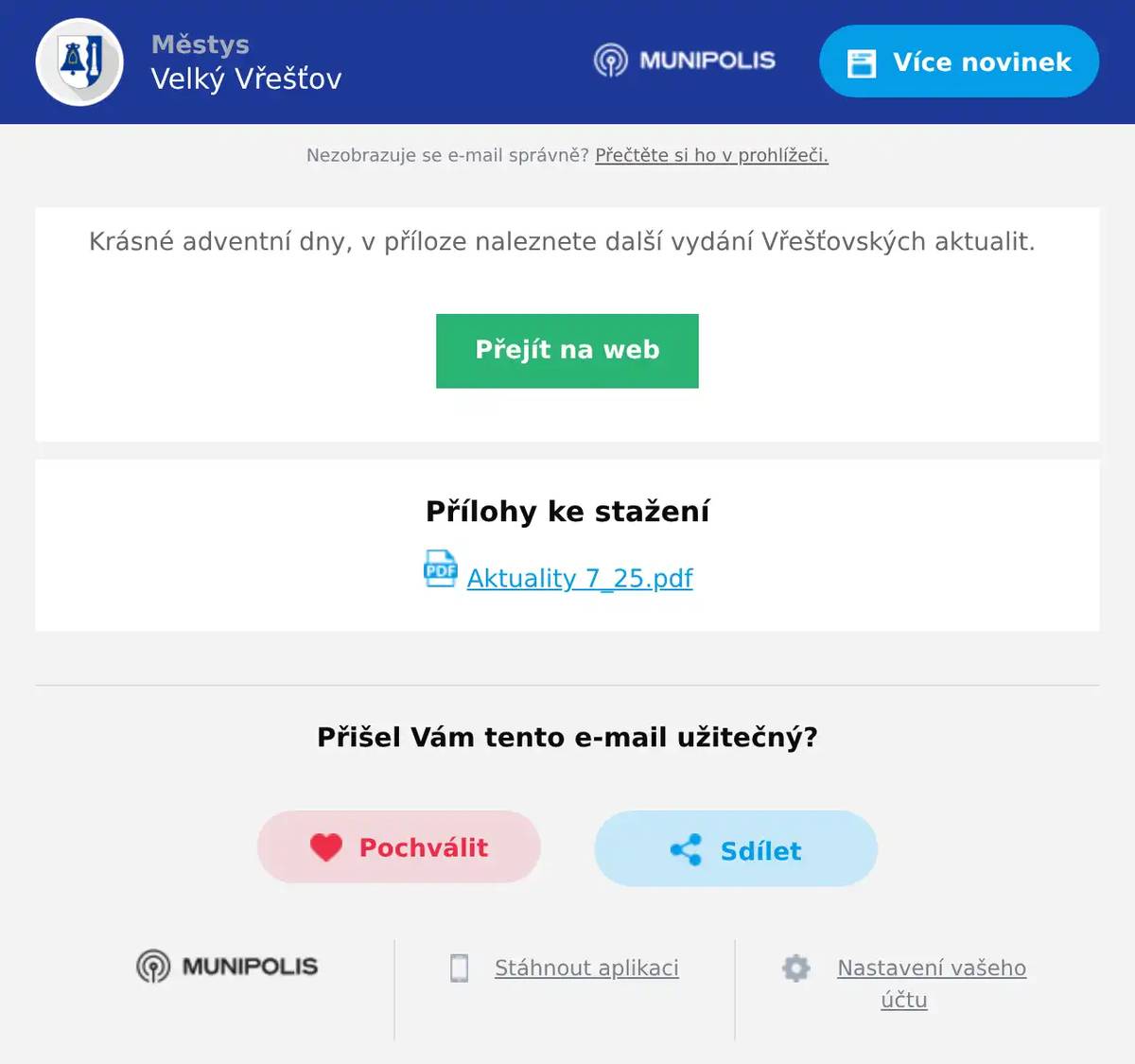 Krásné adventní dny, v příloze naleznete další vydání Vřešťovských aktualit.