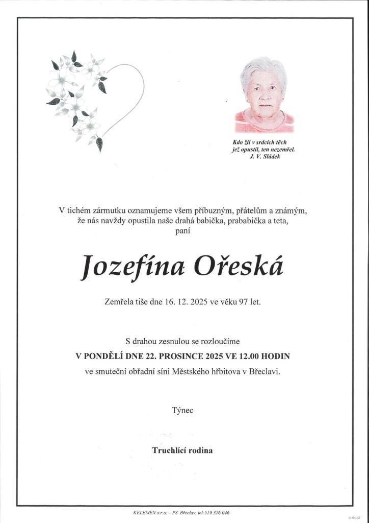 Jozefína Ořeská †16.12.2025