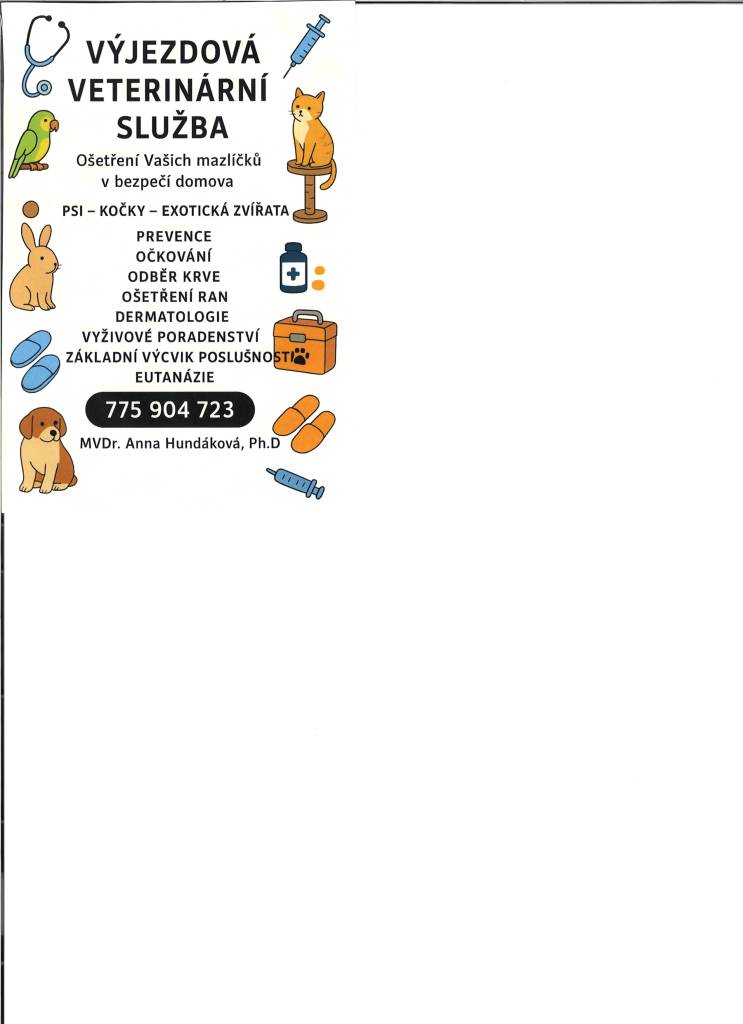 Naše veterinární služba poskytuje ošetření vašich mazlíčků v pohodlí vašeho domova. Zaměřujeme se na prevenci, očkování, dermatologii a další služby, které zajistí zdraví a pohodu vašich zvířat.