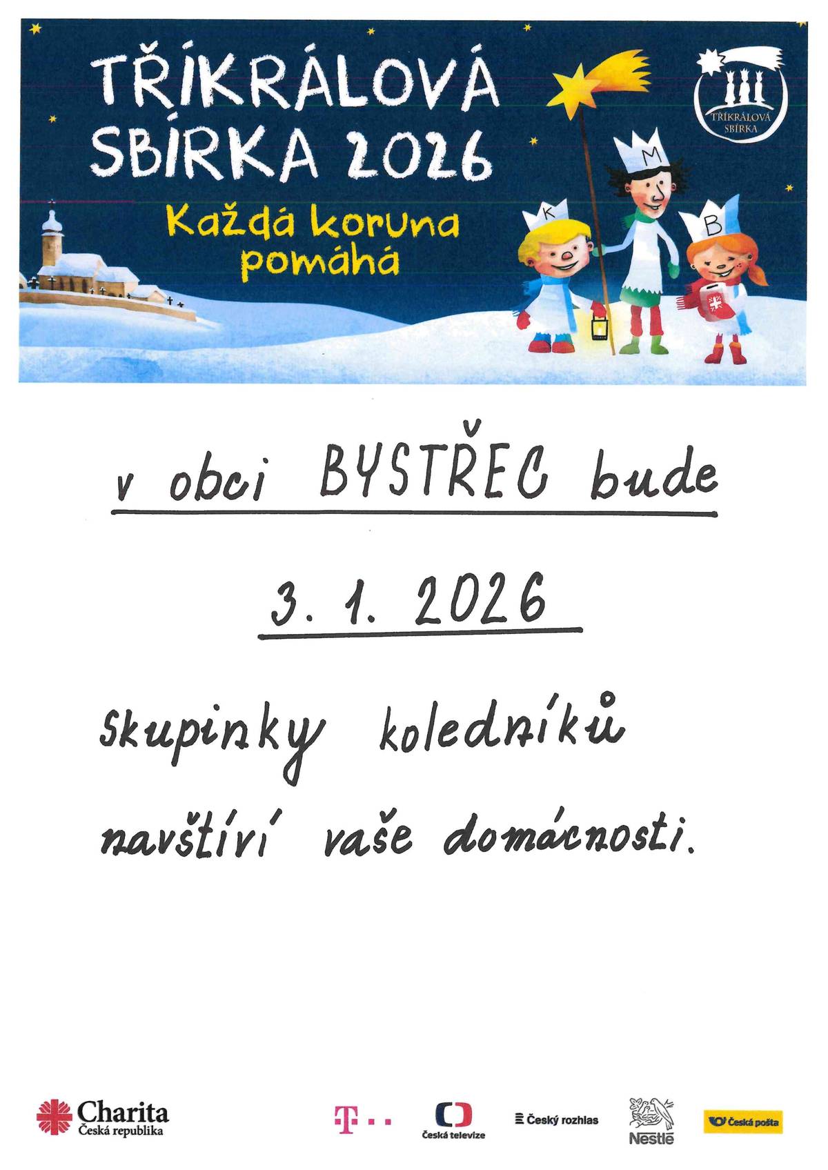 Tříkrálová sbírka 3.1.2026