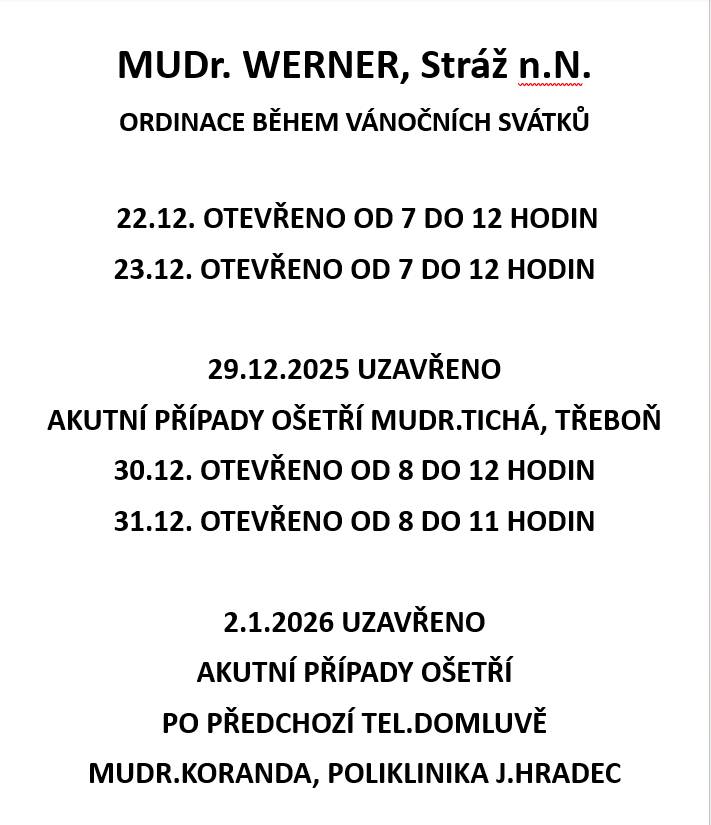 Uzavření ordinace - MUDr. Werner