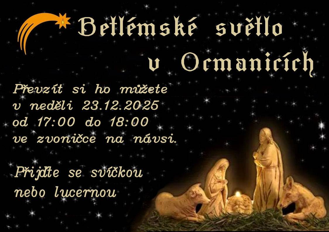 Betlémské světlo bude připraveno 23.12.2025 v 17:00 hodin ve zvoničce