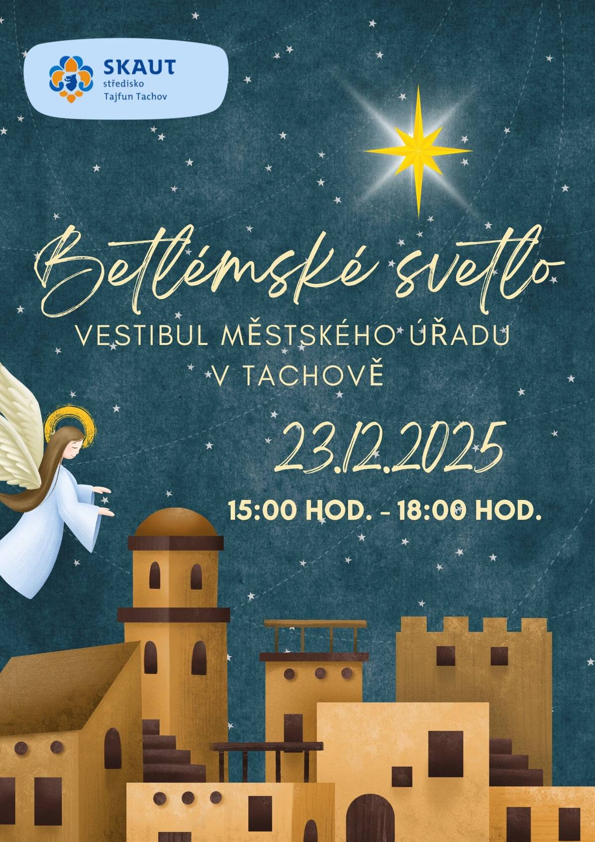 Jako každý rok, i letos budou členové oddílu Junák - český skaut, středisko Tajfun Tachov, z. s. rozdávat betlémské světlo.