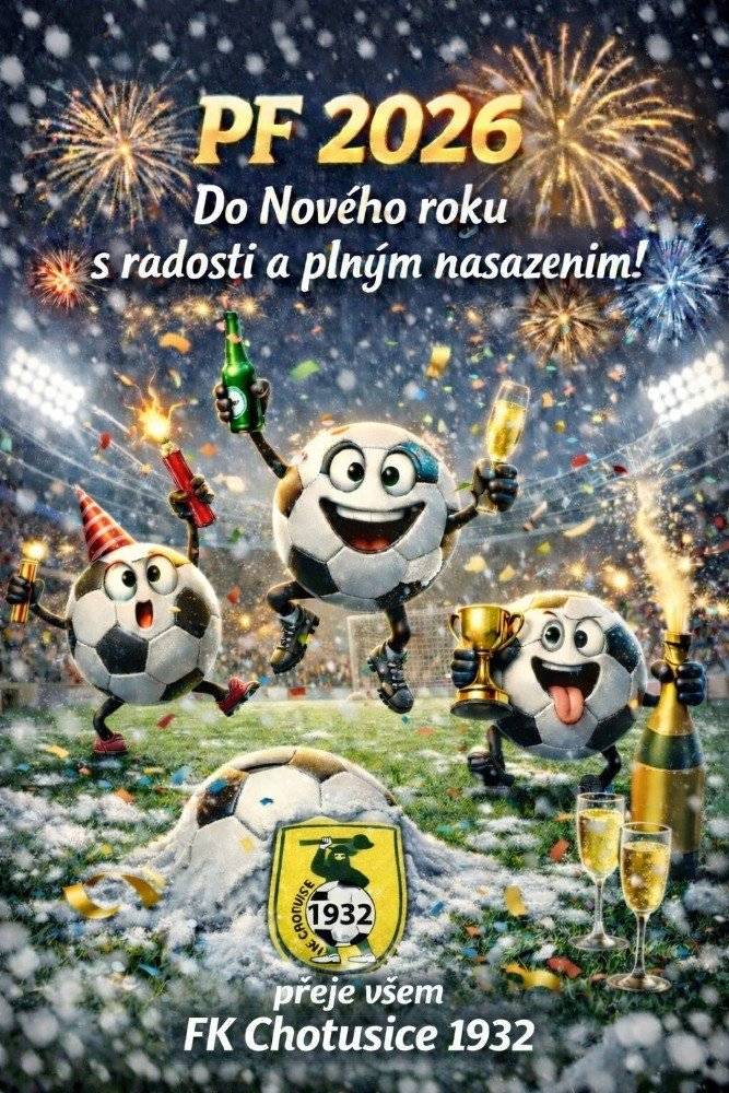 FK Chotusice 1932💛💚  přeje všem ⚽hráčům, fanouškům, partnerům i přátelům klubu krásné a klidné Vánoce 🎄🎁, plné pohody a společné radosti.   Do nového roku 2026🍀✨️přejeme hodně štěstí, pevné zdraví a životní i sportovní úspěchy.   Děkujeme za vaši podporu a těšíme se na další společné chvíle s vámi na hřišti i mimo něj PF 2026⚽🍾🥂🎉   FK Chotusice 1932 💛💚