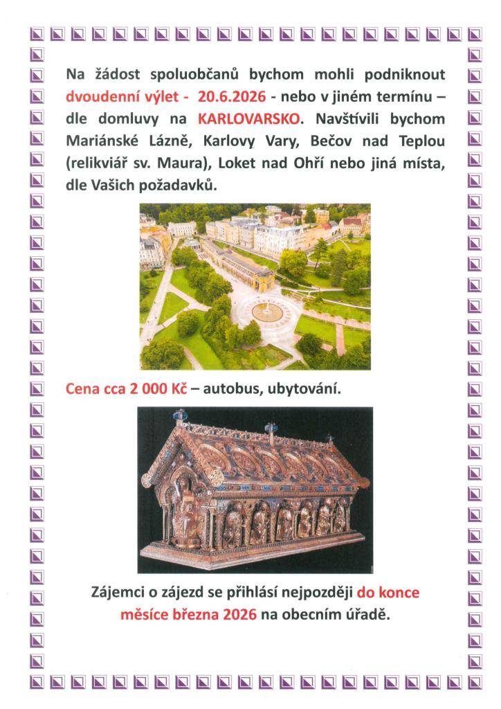 Nabídka dvoudenního výletu na Karlovarsko.