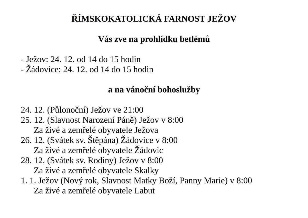 prohlídky betlémů a vánoční bohoslužby