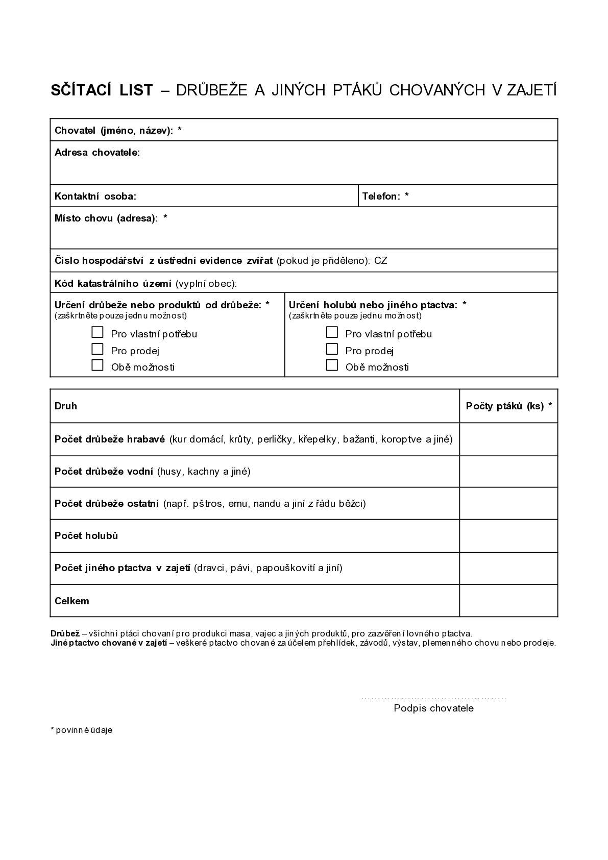 Vážení spoluobčané, v příloze posílám další informace k nařízení a žádám všechny chovatele DRŮBEŽE A JINÝCH PTÁKŮ CHOVANÝCH V ZAJETÍ, aby, prosím, vyplnili a poslali nebo jinak předali (e-mailem, sms apod.) vyplněný SČÍTACÍ LIST na Obecní úřad Leškovice. Tento formulář je umístěn i na webu obce www.leskovicehb.cz. Děkuji a přeji hezký předvánoční den. Kamil Michal starosta obce