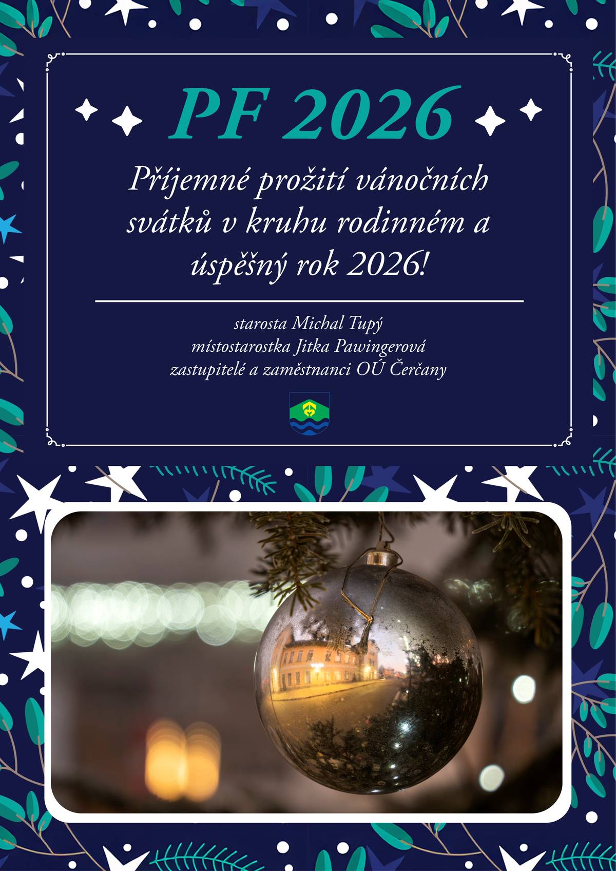 Obec Čerčany přeje všem veselé Vánoce🎄🎁 plné radosti, pohody, klidu a příjemných chvil s vašimi blízkými, stejně tak šťastné vykročení do roku 2026🎉!