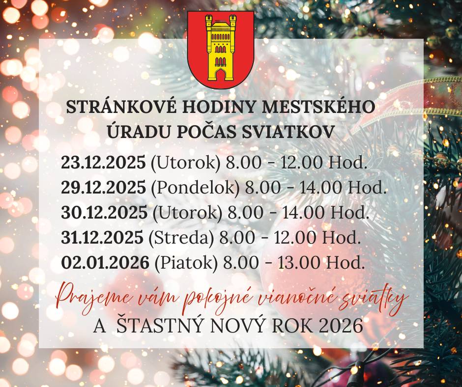 Prosíme občanov, aby si svoje úradné záležitosti naplánovali s ohľadom na upravené úradné hodiny. Ďakujeme za pochopenie