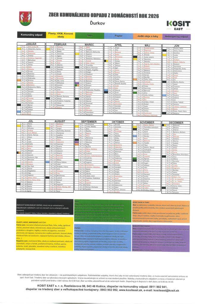 Vývozný kalendár na r. 2026