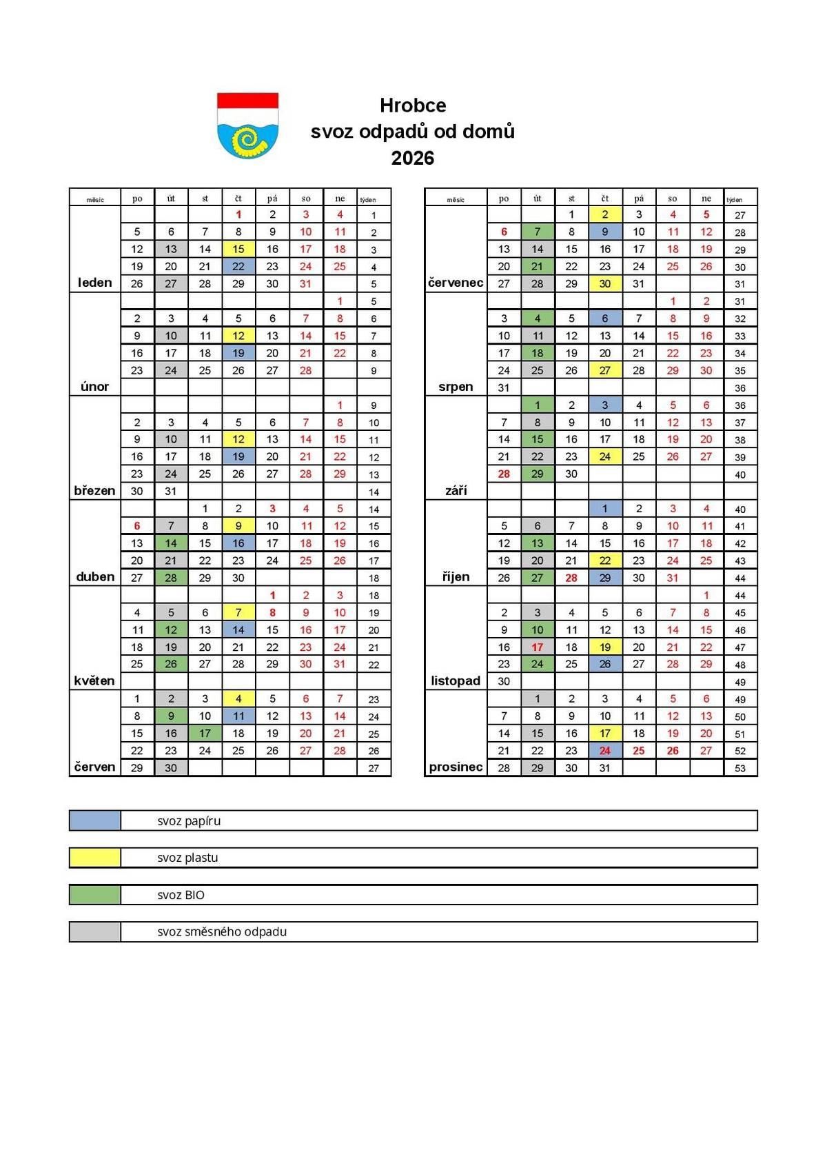Milí hrobečtí a rohatečtí,   v období Vánoc budou zrušeny úřední hodiny dne 31. 12. 2025, pošta partner bude uzavřena 30. a 31. 12. 2025 a 2. 1. 2026. V příloze naleznete harmonogram svozu odpadů, v průběhu Vánoc ho dostanete do schránek. Informace k platbám za odpady za uplynulé období od 1. 5. 2025 do 31. 12. 2025 obdržíte do schránek či mailových schránek do konce ledna. V sobotu 10. 1. 2026 proběhne v Hrobcích a Rohatcích TŘÍKRÁLOVÁ SBÍRKA, na kterou hledáme několik králů - dobrovolníků (na oběhnutí celé vsi a zazpívání koledy u každého domu je potřeba víc než jednu partu tří králů). Pokud by se Vaše děti rády zúčastnily, zavolejte mi co nejdříve, odměna pro všechny krále jistá. V Rohatcích se nám občas objeví v kale něco, co tam nepatří, proto prosím do kale (rybníku) nic neházejte, ryby mají krmení dost. Děkujeme! V pátek zůstala v kapli Všech svatých v Rohatcích jedna dětská černá zimní rukavička (nepromokavý palčák). Pokud ji postrádáte, zavolejte mi. A na závěr Vám přeji krásné a pohodové Vánoce!  KH