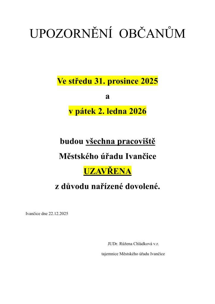 Otevírací doba MěÚ Ivančice