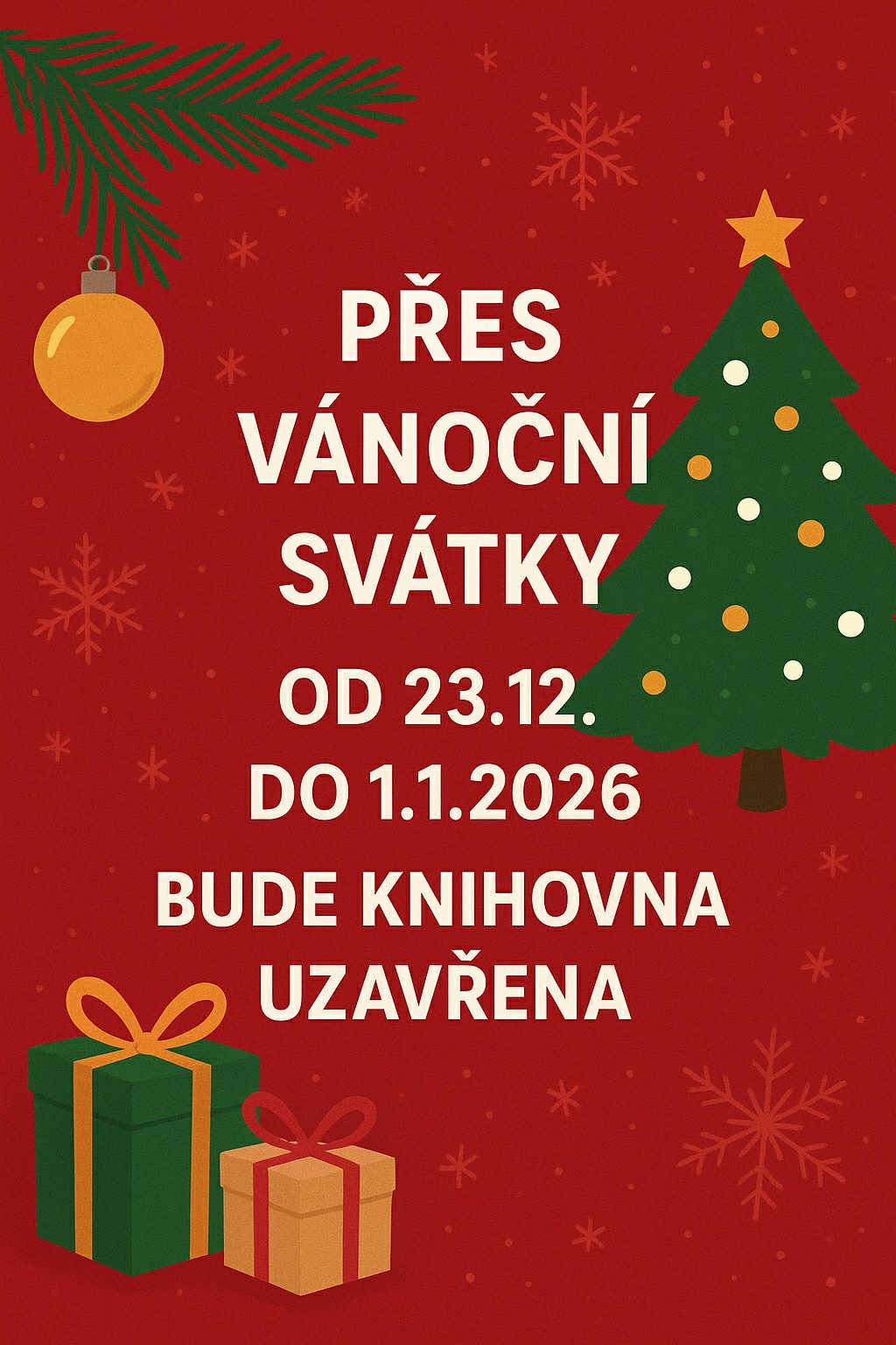 Knihovna Velké Němčice bude mít přes Vánoce  zavřeno.