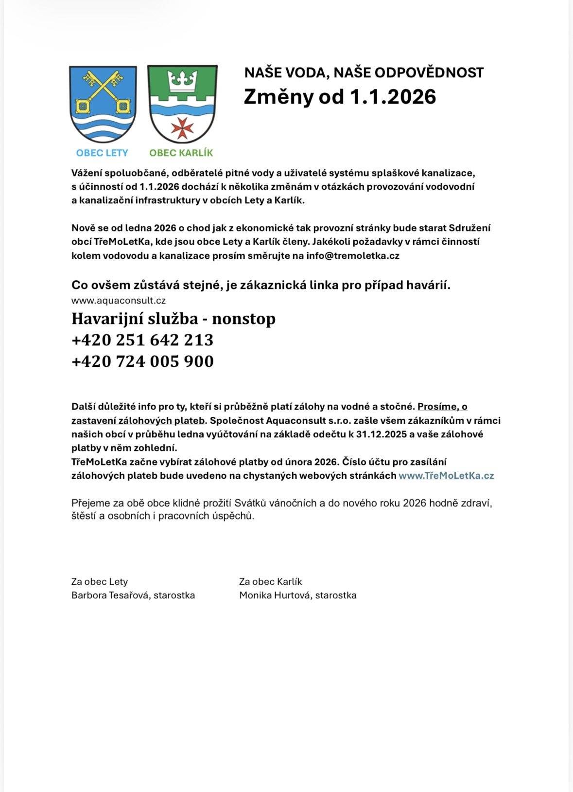 Informace ke změnám: