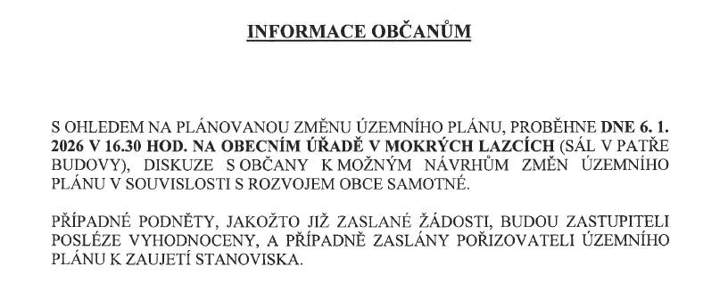 dne 6.1.2026,v 16:30 hod v zasedací místnosti Obecního úřadu.