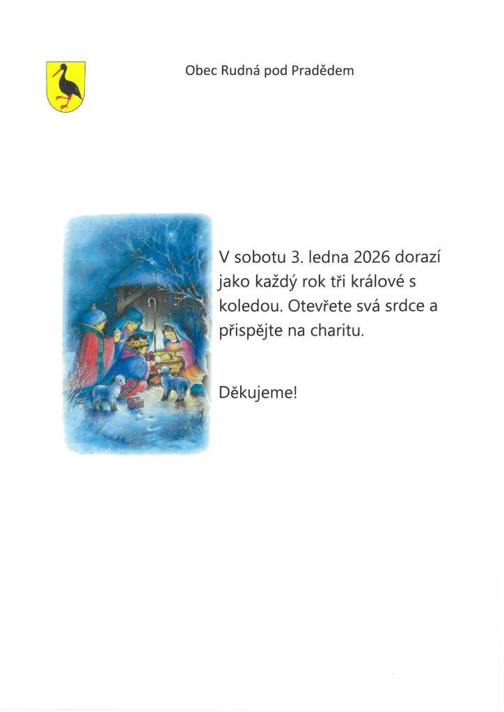 Tříkrálová sbírka proběhne dne 3.1.2026.