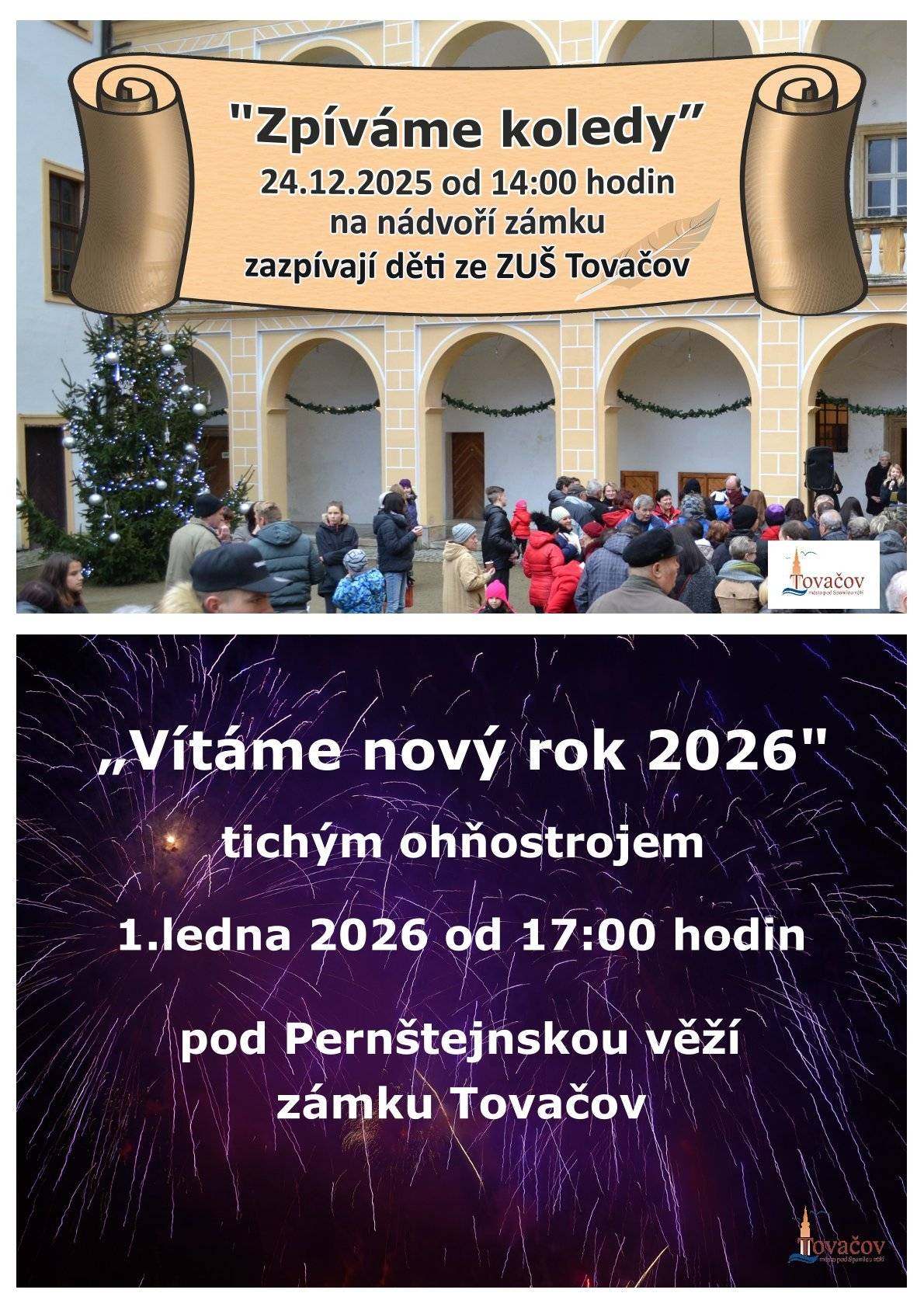 Zveme vás na Zpívání koled, 24.12. od 14h na nádvoří zámku v Tovačově.