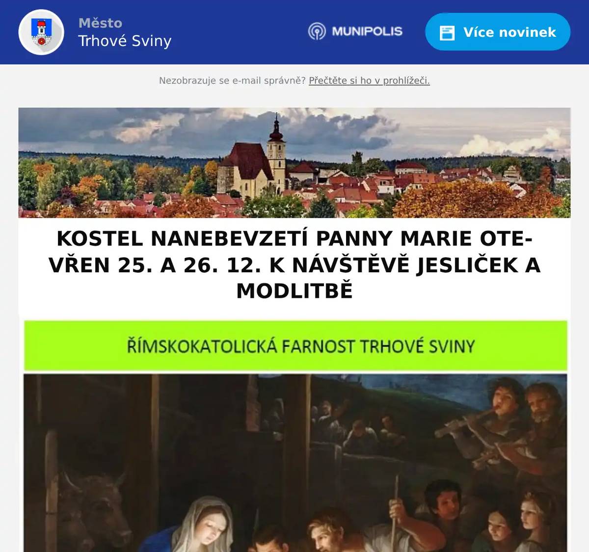 Využijte příležitosti otevřeného kostela o vánočních svátcích k návštěvě jeslliček a k modlitbě.