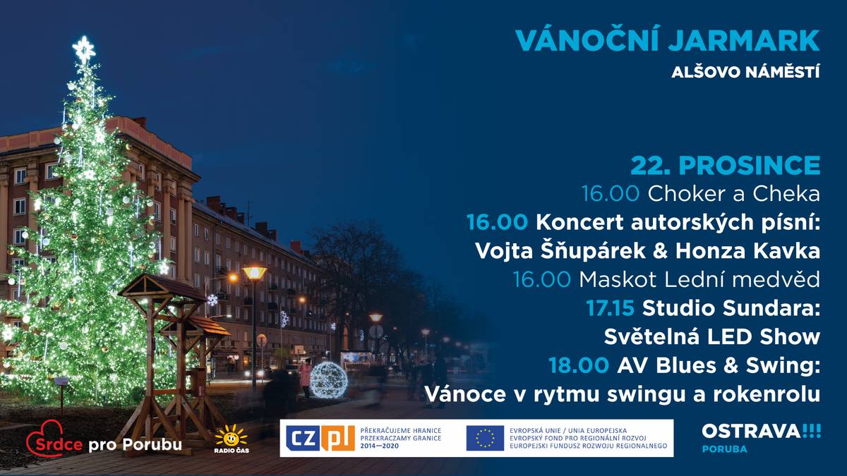 Přijďte si užít sváteční atmosféru na Alšovo náměstí. Dnes vás na vánočním jarmarku čeká: 📍vystoupení klaunů Chokera a Cheky 📍koncert Vojty Šňupárka a Honzy Kavky 📍maskot lední medvěd 📍studio Sundara a světelná LED show 📍vystoupení AV Blues & Swing