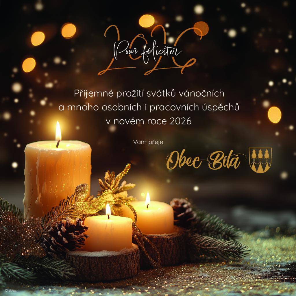 Vážení občané, přejeme vám krásné prožití svátků vánočních. Ať jsou tyto dny naplněné radostí, klidem a láskou. Do nového roku 2026 vám přejeme mnoho osobních i pracovních úspěchů. Zastupitelé a zaměstnanci obce.