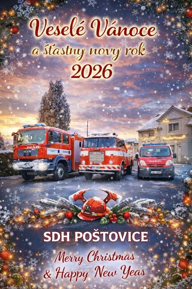 Šťastné a veselé vánoce, hodně osobních a pracovních úspěchů v novém roce 2026 přeje a za podporu v roce 2025 děkuje SDH Poštovice