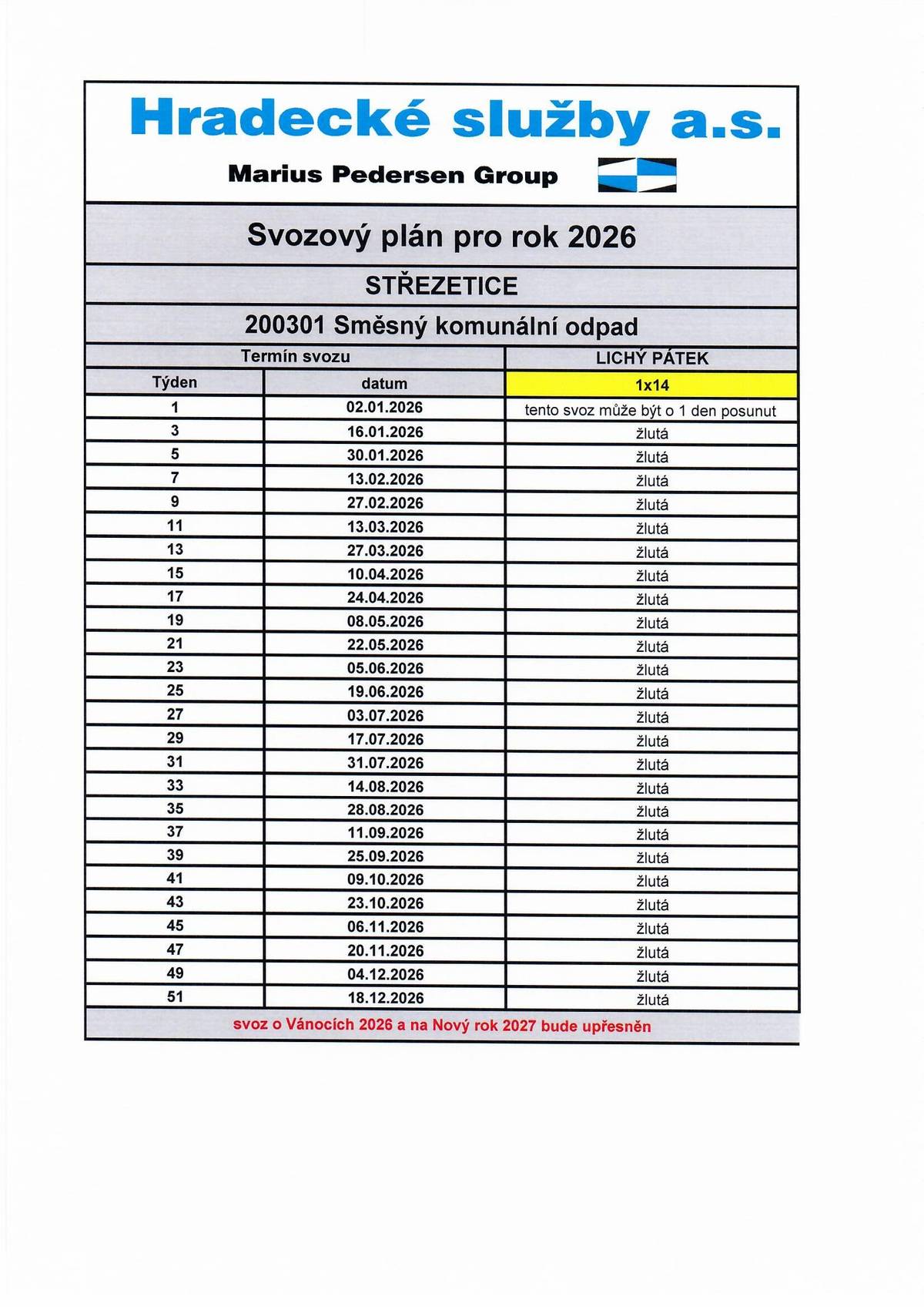 Svozové plány 2026 1 / 2