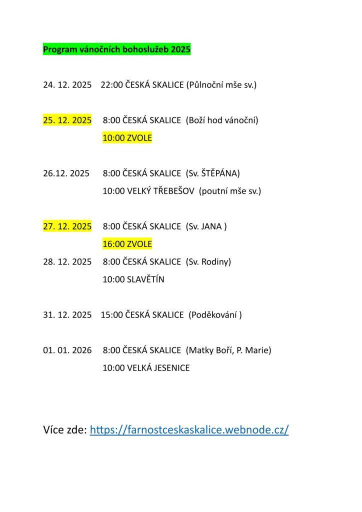 PROGRAM VÁNOČNÍCH BOHOSLUŽEB 2025
