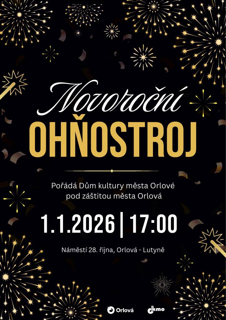 Zveme občany na Novoroční ohňostroj, který se uskuteční ve čtvrtek 1. ledna 2026 na náměstí 28. října v Orlové-Lutyni. Světelná show započne v 17 hodin.   Žádáme návštěvníky o zvýšenou ohleduplnost, zejména s ohledem na děti, seniory a domácí zvířata....