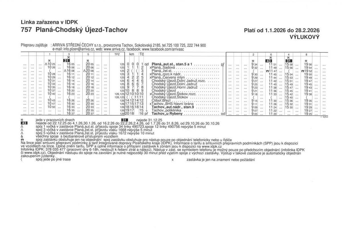 Výlukový jízdní řád autobus Planá-Chod.Ú - Tachov platný od 1.1.206-28.2.26