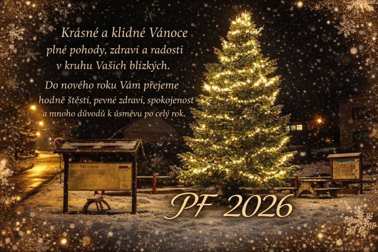 Milý spoluobčané, je obdivuhodné jakým způsobem jsme se spojili a dokázali dotáhnout náš stromeček až do celostátního kola, v kterém jsme se umístili na úžasném 5.místě. Od srdce Vám patří ohromné DÍKY.  Jménem obecního zastupitelstva Mezilesí mi dovolte popřát Vám krásné vánoční svátky, plné klidu a rodinné pohody a do nastávajícího roku především pevné zdraví, štěstí, optimismus, vzájemný respekt a svornost, o kterou se v Mezilesí opíráme napříč generacemi již léta . MN