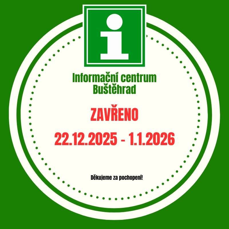 Zasíláme Vám informaci o změnách v otvíracích hodinách úřadu a infocentra během svátků. 25. 12. 2025 - 1. 1. 2026 bude areál zámku pro vozidla uzamčený, průchod pro pěší zůstane otevřený. Přejeme krásné svátky a těšíme se na viděnou v příštím roce! MěÚ Buštěhrad