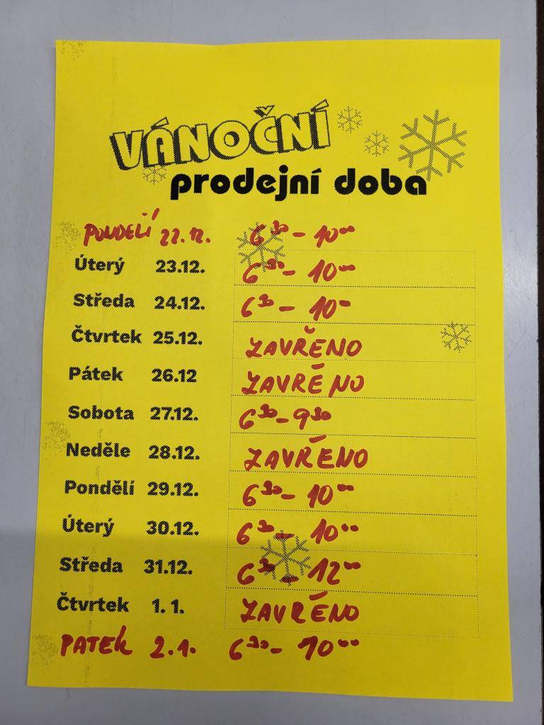 Vánoční otvírací doba místní jednoty