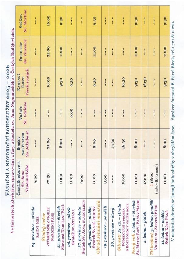 Vánoční bohoslužby 2025 - podrobnosti na přiloženém letáku