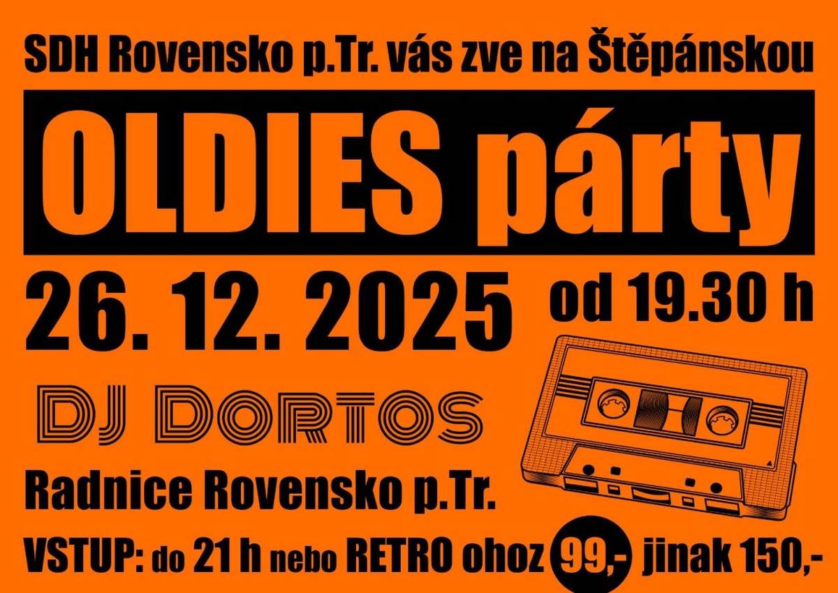 Sbor dobrovolných hasičů Rovensko pod Troskami srdečně zve na tradiční Štěpánskou zábavu. Koná se v pátek 26.12.2025 od 19.30 hod. v sále radnice v Rovensku p. Tr. Hraje DJ Dortos, občerstvení zajištěno. Zvýhodněný vstup pro příchozí do 21.00 hod. nebo v Retro obleku.
